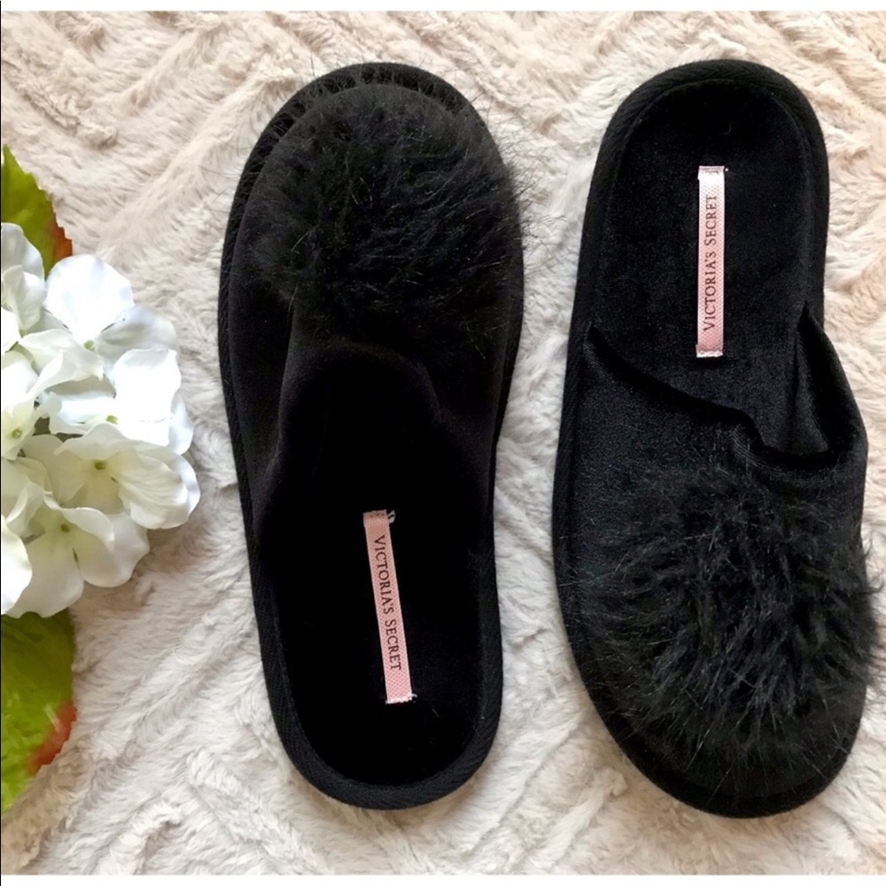 Victoria Secret Black Pom Slippers - Picture 3 of 8